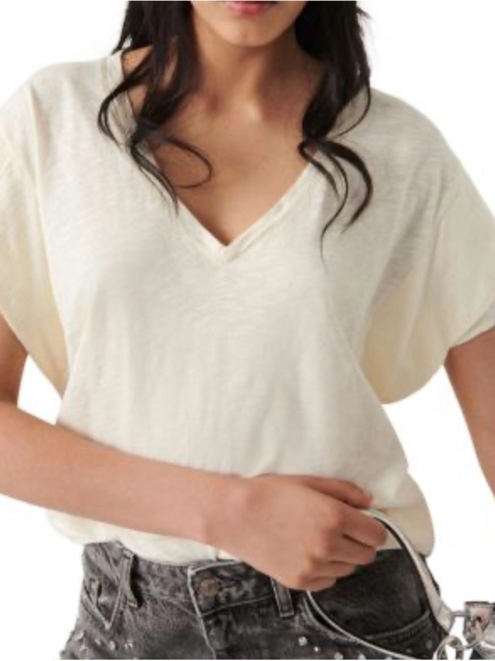 NWT ba&sh Cream V-Neck Dolman Short Sleeve Tee
